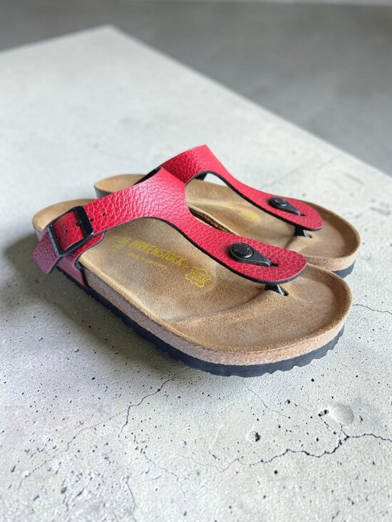 Birkenstock Shoes - Birkenstock Gizeh Red Maroon Grain Leather Thong Sandals Women's Size 7 EU 38